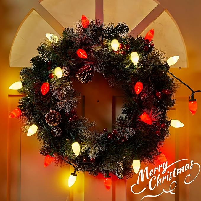 Brightown C9 LED Christmas String Lights, 66ft Vintage Outdoor Lights String with 100 Smooth Opaque Bulbs, Plug-in Waterproof Roofline Lights String for Outside Patio Christmas Holiday Decor