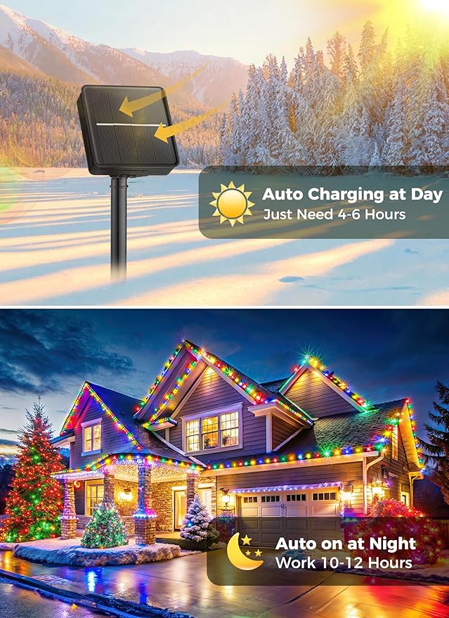 Solar Christmas Lights Outdoor, 2 Pack 50 LED C9 Strawberry String With Timer & 8 Modes, Waterproof Solar Christmas Tree for Outside Garden Patio Party Decor, Multicolor