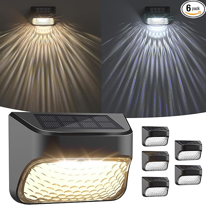 Solar Step Lights 30 LM, 2 Modes Solar Fence Light Waterproof for Wall, Rail, Porch, Backyard, Garden, Decorative Solar Lights for Outside, Garden Solar Lights Decorative 6 Pack