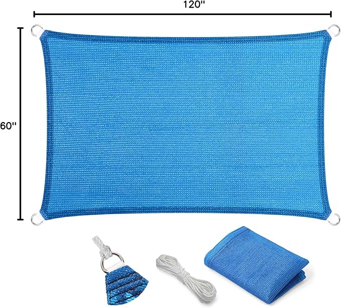 Eden's Decor Straight Flat-Edged Sun Shade Sail Rectangular 5' x 10' Blue UV-Blocking Outdoor Canopy Fabric Cloth Awning for Pergola Patio Garden Backyard Custom Size