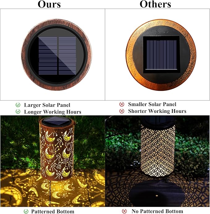 Toodour Solar Lantern Outdoor, Hanging Solar Outdoor Lights Garden Decor, Waterproof Hollow Out Retro Metal Moon Decorative Lights for Patio, Balcony, Yard, Walkway, Landscape, Outdoor Decorations