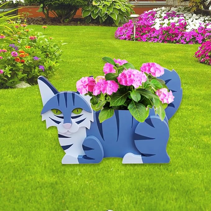 Sapphire White Cat Planter Plant Pots,Cute Garden Cat Flower Planter,Cat Planters Birthday Gifts for Women,Office,Indoor/Outdoor Decor（12.5 * 5.12 * 7.8in）
