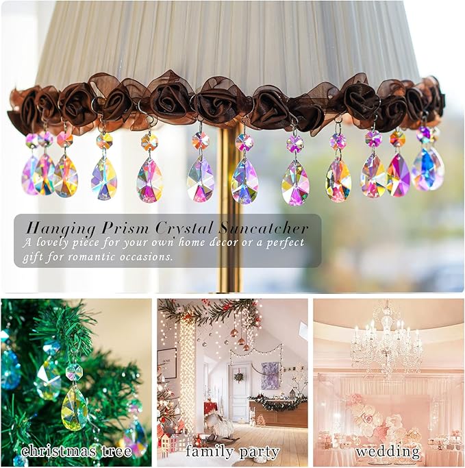 20 Pieces 38mm Crystal Prisms Chandelier Rounded Pear Ornament Pendants Crystal Beads Hanging Glass Crystal Chandelier Prisms for Wedding Party Tree Garlands Decoration DIY Jewelry