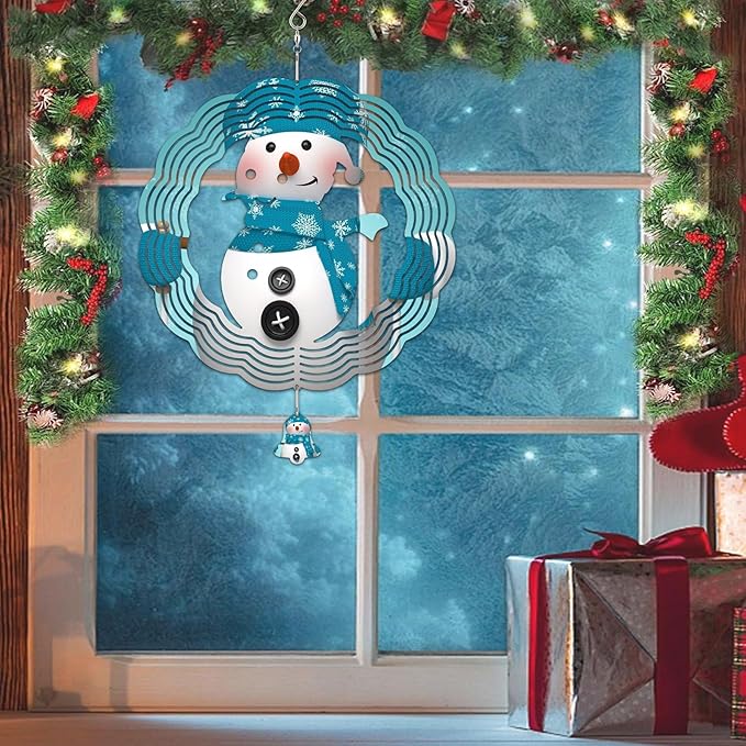 Sublimation Wind Spinner Blanks, 10 Inch 3D Aluminum Metal Hanging Wind Spinner Bulk for Garden Yard Outdoor, Window Porch Decoration for Heat Press Transfer DIY (20. snowman-6pcs)