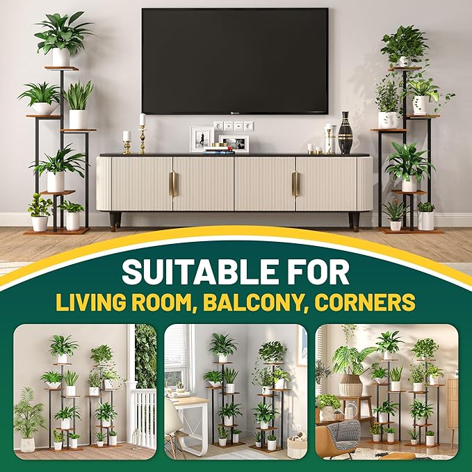 Plant Stand Indoor with Grow Light, 2-Pack Metal Plant Shelf with 6 Grow Lights, 5 Tiered Corner Plant Stand Shelves for Indoor Plants Multiple, Plant Rack Display Flower Holder for Living Room, Patio
