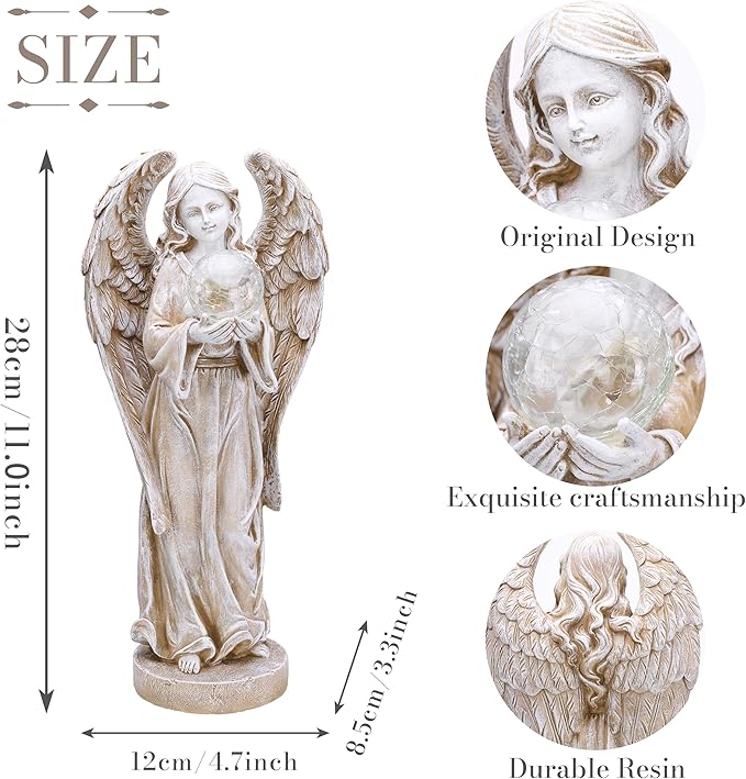 TERESA'S COLLECTIONS Large Angel Garden Statues with Solar Outdoor Light for Outdoor Decor, Fairy Figurine Resin with Wing & Glass Ball for Garden Decor, Yard Decor Lawn Ornament Gifts for Mom, 11"