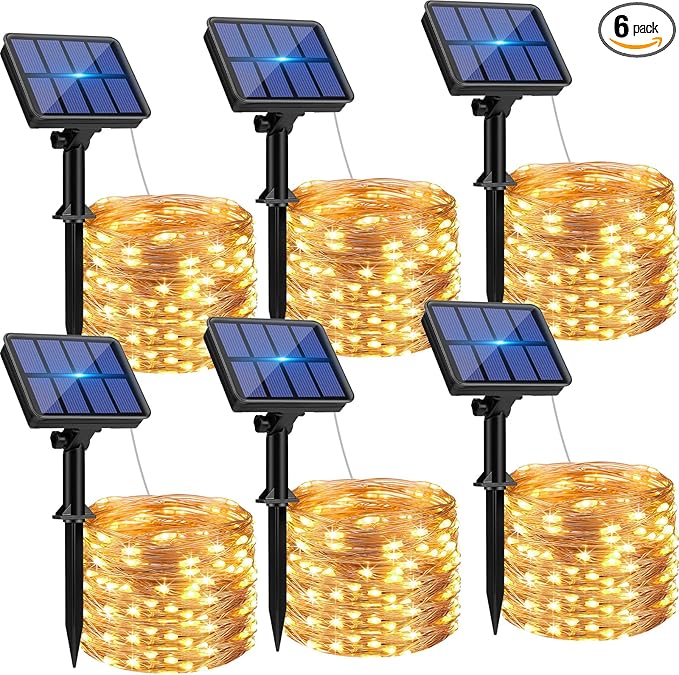 btfarm Solar String Lights for Outside, 6 Pack 198FT 480LED Solar Fairy Lights Waterproof with 8 Modes, Twinkle Solar Powered Outdoor Lights for Tree Garden Yard Christmas Wedding Party, Warm White