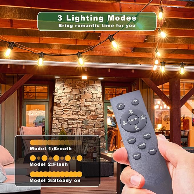 54(48+6) ft Solar String Lights Outdoor,Waterproof with USB Port Remote Control Solar Patio Lights,16 Shatterproof S14 Bulbs,1W Soft White