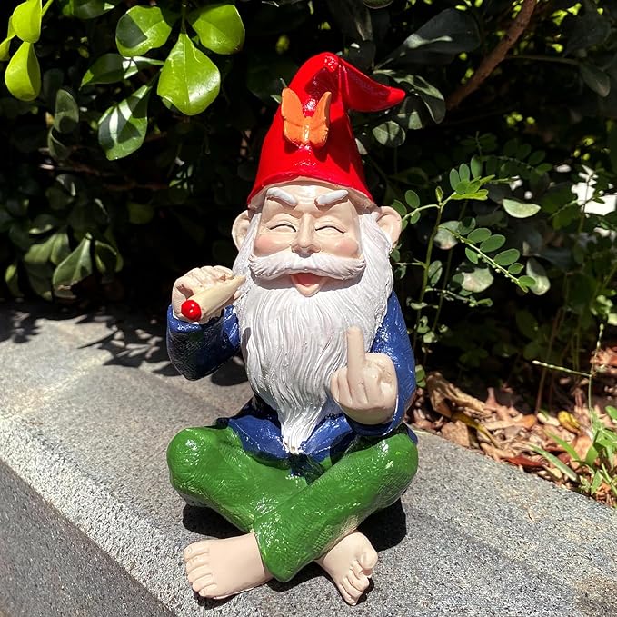 Garden Gnome Outdoor Funny Middle Finger Smoking Outdoor Statue Garden Gnomes for Garden, or Indoor, Outdoor Funny Gnomes Decoration