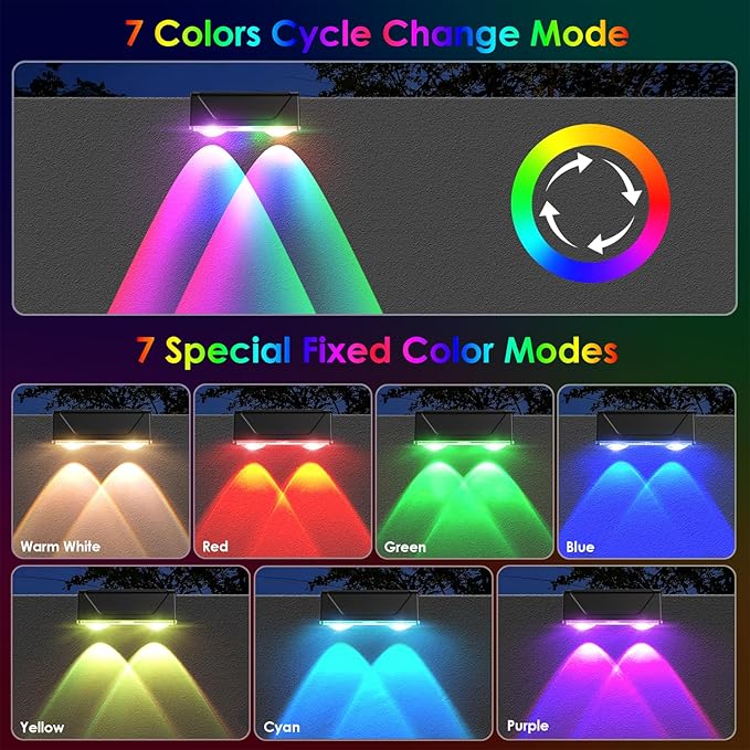 Derynome Solar Fence Lights Outdoor - Dusk to Dawn IP45 Waterproof Solar Garden Lights for Outside, Step, Backyard, Railing, Step, Patio & Wall (Color Change+7 Color, 12 Pack)