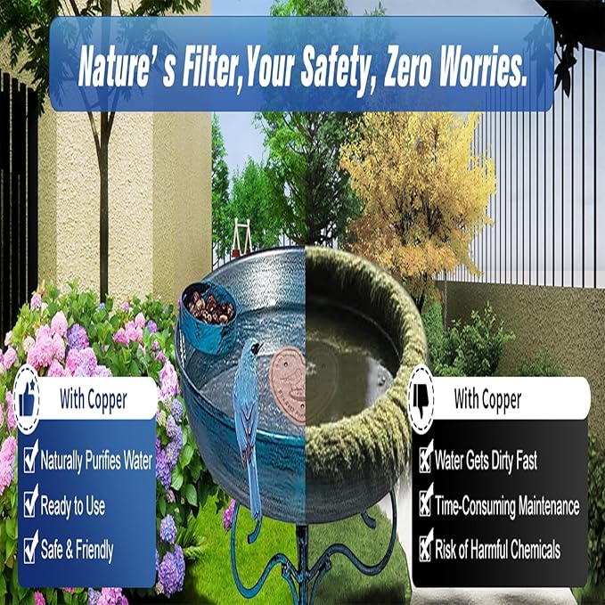 3-Pack 99.99% Pure Copper Bird Bath Purification Disk,Copper Disc with Stable Triple-Point Support,Fits All Outdoor Bird Baths(Heart-Shaped)