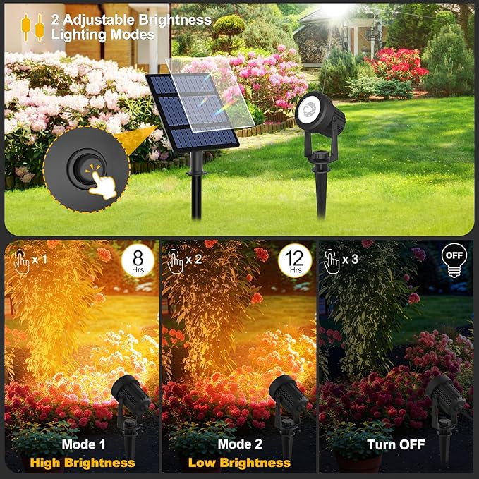 T-SUNUS 6-in-1 Solar Spot Lights for Outdoor Warm White 3000K Landscape Spotlight IP65 Waterproof Separated Panel Uplights with 9.8ft Cable Auto On/Off for Tree Yard Lawn House Driveway Pathway Pool