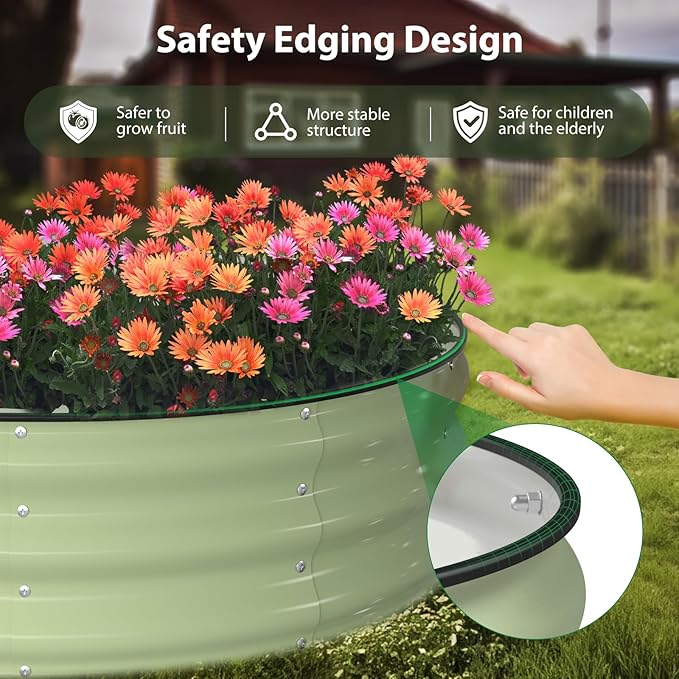 Raised Garden Bed Kit, 6x3x1 ft Galvanized Planter Box Outdoor with Safety Edging, Large Metal Raised Beds for Gardening Vegetables Flower Herb (Avocado Green)