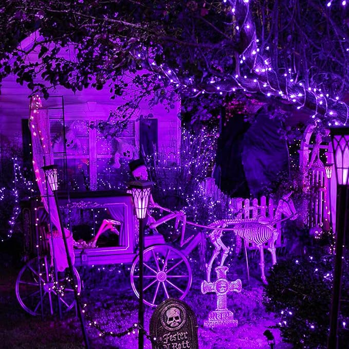 JMEXSUSS 2 Pack Purple Solar Halloween Lights Outdoor, 66ft 200 LED Solar Fairy Lights Outdoor Waterproof, 8 Modes Solar String Lights for Outside Halloween Christmas Decorations