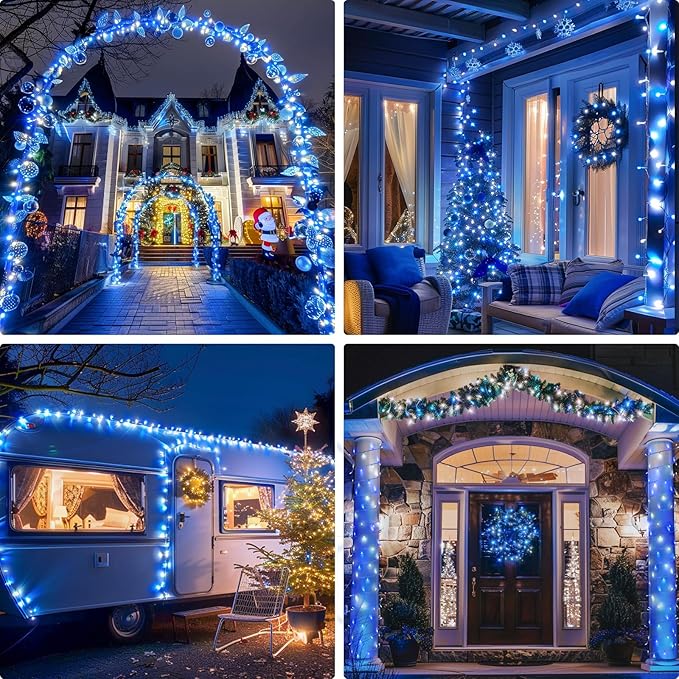JMEXSUSS Blue and White Christmas Lights Outdoor, 8 Modes 400 LED Christmas String Lights Indoor,132ft LED Lights Plug in for Christmas Tree Party Decorations