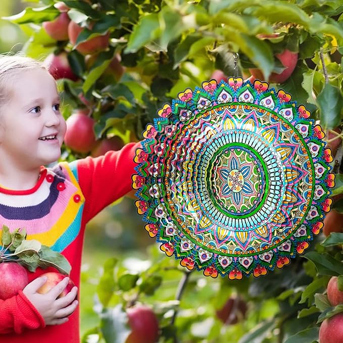 Wind Spinner Rich Love Mandala Wind Spinner Outdoor Hanging Wind Sculptures Kinetic 3D Metal Wind Catcher Yard Art Decoration Garden Decor Gifts for Women/Men/Mother/Father/Daughter/Grandma