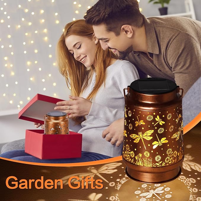 Solar Lanterns Outdoor Waterproof Dragonfly Garden Decor Gifts for Women Mom Grandma Hanging Solar Lights Metal Solar Decoration Outside for Yard, Patio, Backyard, Porch