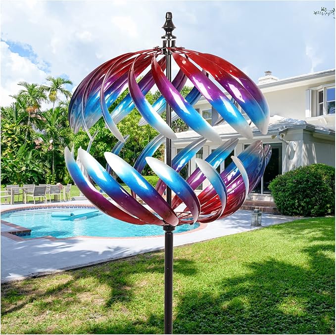 Yard Garden Wind Spinners - Large Outdoor Metal Wind Spinners Sculptures, Yard Art Lawn Garden Decor (19" W x 84" H)