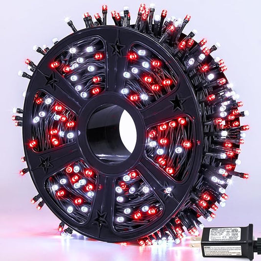 JMEXSUSS 500 LED Red and White Christmas Lights, 173ft 8 Modes Christmas String Lights Outdoor Waterproof Plug in Christmas Tree Lights for House Xmas Tree Party Holiday Decor