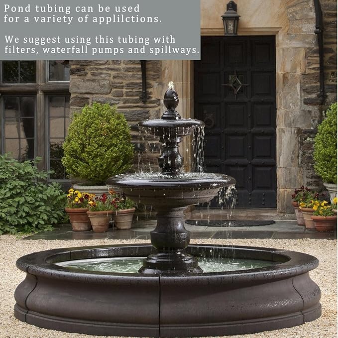 Pond Hose ID 1-1/4” × 50ft Black Corrugated Flexible Reinforced PVC Hose Vinyl Tubing for Pond Pump Fountain Garden Waterfall, Non-toxic & Kinkproof, with 2 clamps