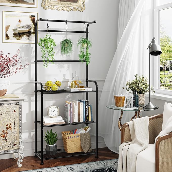 Plant Stand Indoor Outdoor, Heavy Duty Metal 3 Tiered Tall Hanging Plant Shelf for Multiple Flower Planter Holder 67" Large Rack for Living Room Garden Balcony, Black