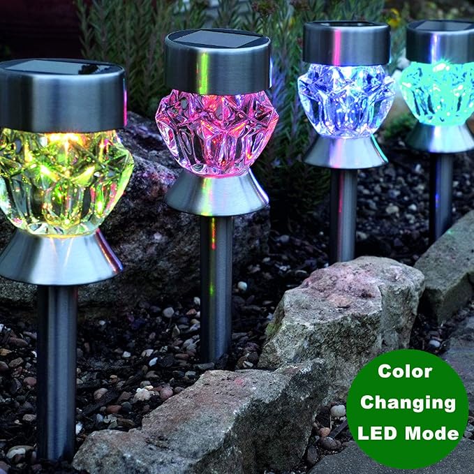 Solar Pathway Lights Outdoor, 6 Pack Solar Garden Lights, Color Changing LED Landscape Stake Outdoor Solar Lights for Walkway, Pathway