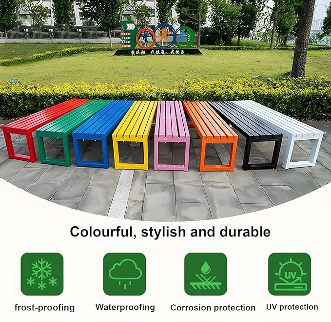 Weatherproof Metal Dining Bench, Outdoor Bench Backless Patio Bench 2-Person Farmhouse Bench Garden Bench for Kitchen, Living Room, Entryway(Red,40in)