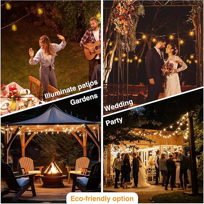 DAYBETTER 50ft Solar String Lights Outdoor Waterproof - 25 Bulbs 2700K Warm White with 3W Solar Panel 12+ Hours Runtime-Garden Patio Lights for Backyard Wedding Camping Homeowners