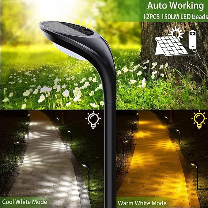JSOT 150 Lumen Bright Solar Outdoor Lights,4 Pack Solar Pathway Lights Waterproof Landscape Lighting Path Light for Garden Decor Walkway Yard Driveway Holiday Decorative Lamp