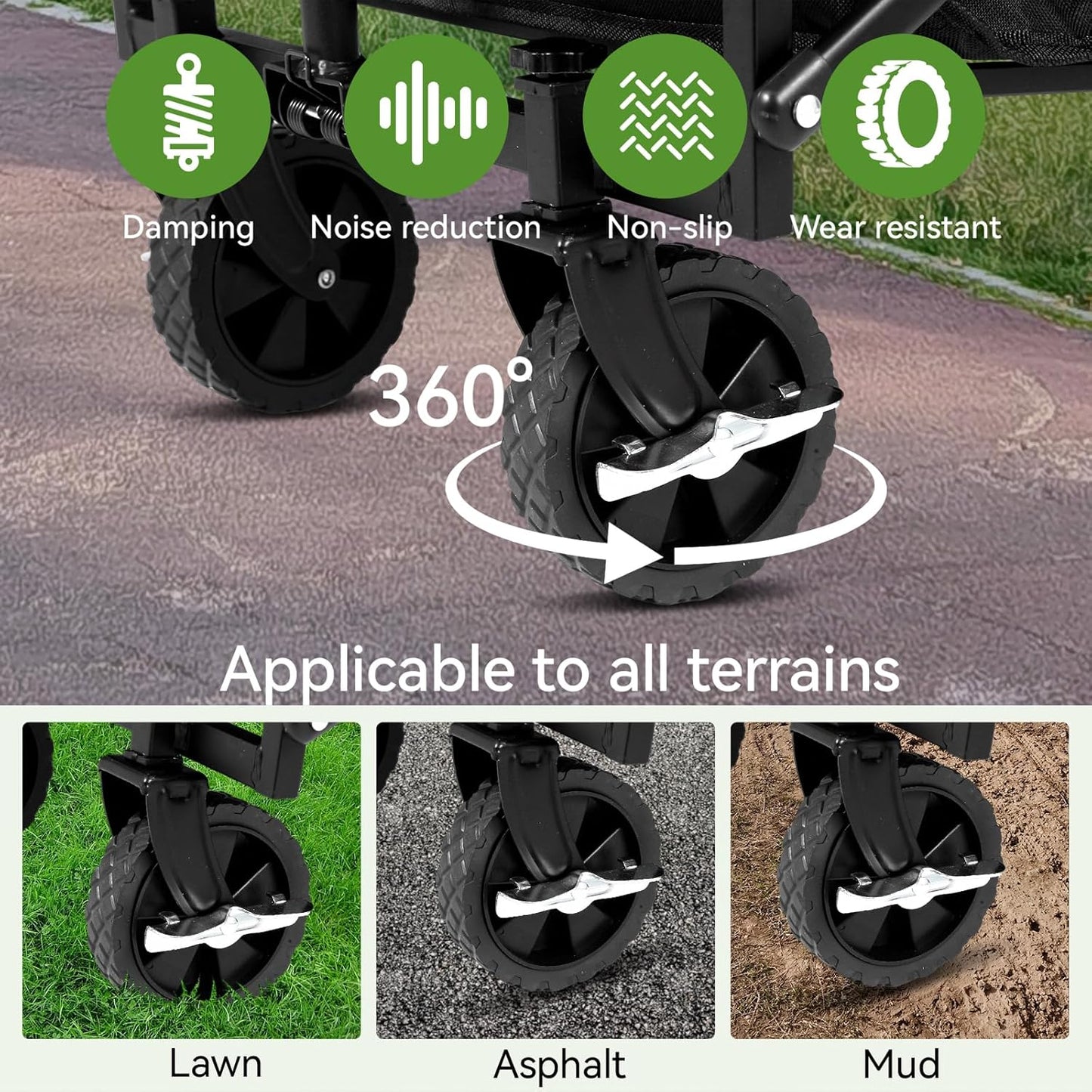 AYP Collapsible Wagon Cart Foldable with Wheels, Beach Wagon with Extended Tailgate & Brake, Heavy Duty Rolling Carts for Garden, Grocery Shopping, Camping, Outdoor Sports, Yard Work, Fishing