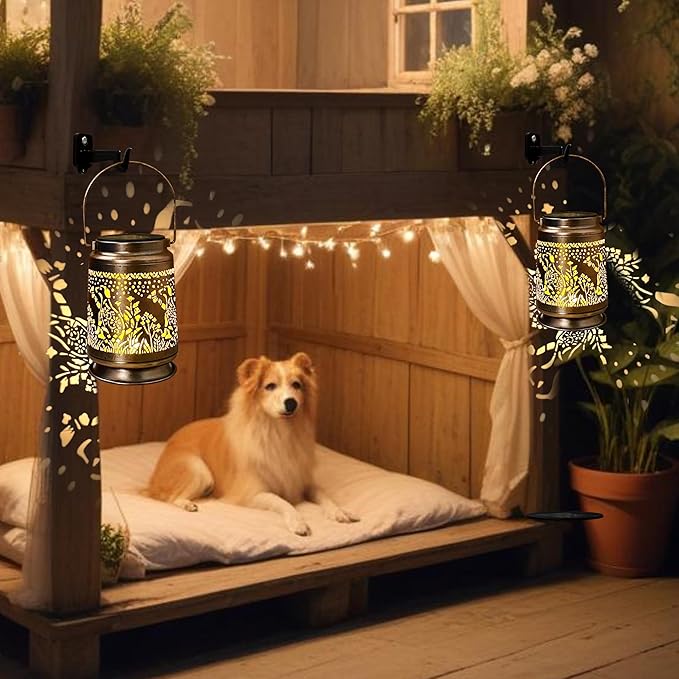KY&BOSAM Pet Dog Memorial Solar Lights Outdoor Garden Decor Solar Lanterns Outdoor Waterproof Metal Light Memorial Gift, Pet Loss, Pet Sympathy, Thoughtful Dogs and Cats Remembrance, Bereavement Gift