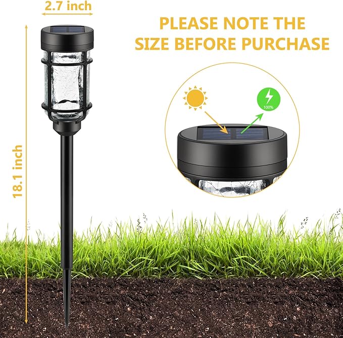 Solar Pathway Lights 2 Pack, Color Changing+Warm White LED Solar Lights Outdoor, Waterproof Lighted Crackle Glass Stake for Garden Path Walkway Backyard Lawn Landscape Decoration