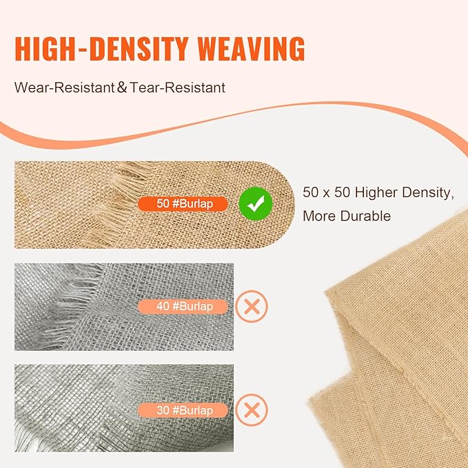 VEVOR Burlap Fabric Roll, 40” x 150 ft High Density Natural Jute Fiber Material for Outdoor Plant Care, Tree Wrap Roll, Decor, DIY Crafts, Wedding, Garden Weed Barrier, Plants & Trees Winter Covering