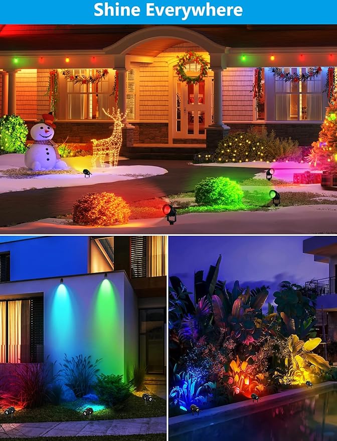 Christmas Spotlight Outdoor 12W RGBW LED Color Changing Landscape Lights with Remote Control 120V Waterproof Plug in Spot Lights outdoor Landscape Light for Tree Yard Garden Christmas, 4 Packs