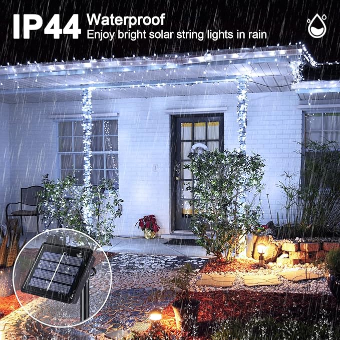 JMEXSUSS 2 Pack Solar String Lights Outdoor Waterproof, Total 400 LED 151FT Solar Christmas Lights Outdoor, 8 Modes White Solar Light for Outside Yard Patio Tree Garden Christmas Decorations