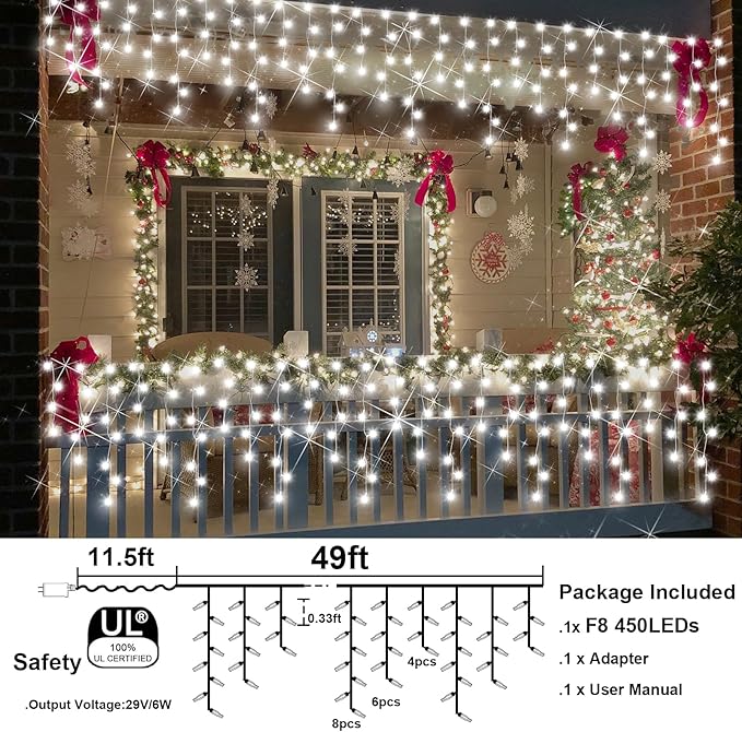 98FT 900LED F8 Upgraded Christmas Lights Decorations Waterproof 8 Modes Christmas Lights Outdoor with Memory and Timer Fairy Lights Plug-in Christmas String Lights for Holiday Party Wedding Home Roof