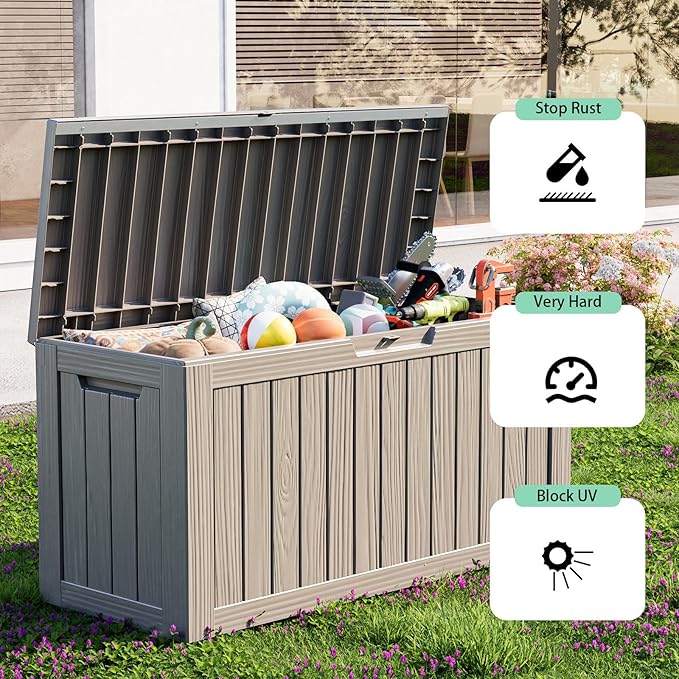 80 Gallon Outdoor Storage Box - Deck Box Container for Patio, Pool, and Garden-Waterproof and UV Resistant Resin,Lockable (Grey)