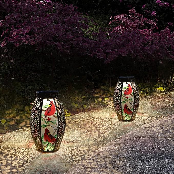 Outdoor Solar Lantern-Waterproof Hummingbird Hanging Metal Decorative Lights for Patio Table Garden Pathway Yard with Super Bright Warm White LED, Large Solar Panels, Auto On/Off Sensor