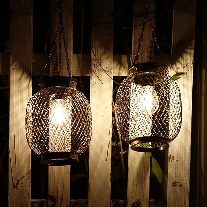 Solar Lanterns Outdoor Waterproof,Collasis Vintage Hanging Solar Lights Outdoor IP65 Waterproof Decorative Lanterns Lighting for Yard Garden Patio Pathway Gazebo Decor,Copper,2 Pack