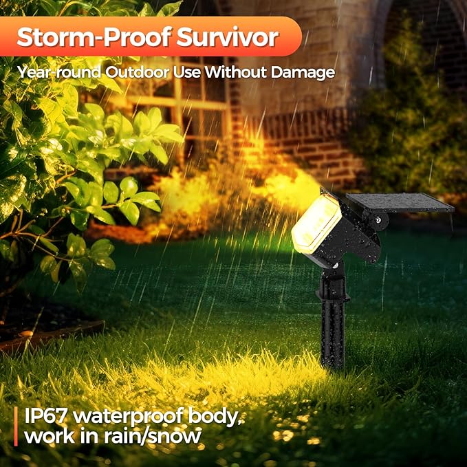 Solar Spot Lights Outdoor, 92 LEDs Landscape Lighting with 3 Lighting Modes and Auto On/Off, IP67 Waterproof Spotlights, Outdoor Solar Lights for Yard Garden, 6 Pack (Warm White)