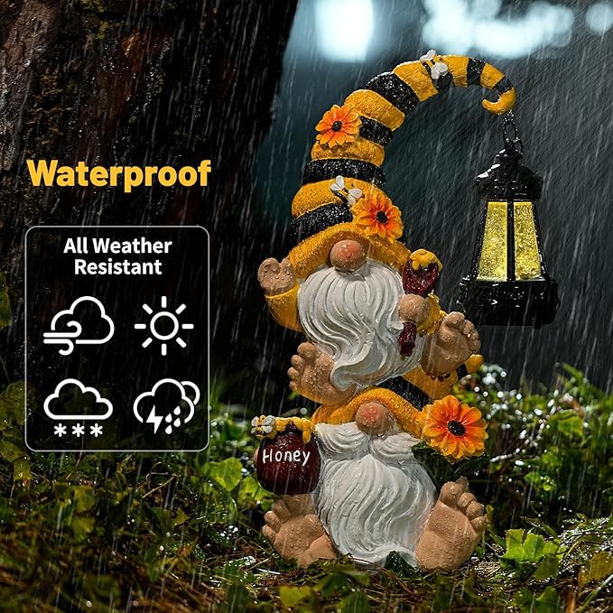 Garden Gnome Statue with Solar Lights – Large Outdoor Whimsical Decor for Patio, Lawn, Yard – Resin Waterproof Sculptures – Unique Birthday Gift for Grandma, Mom, Women