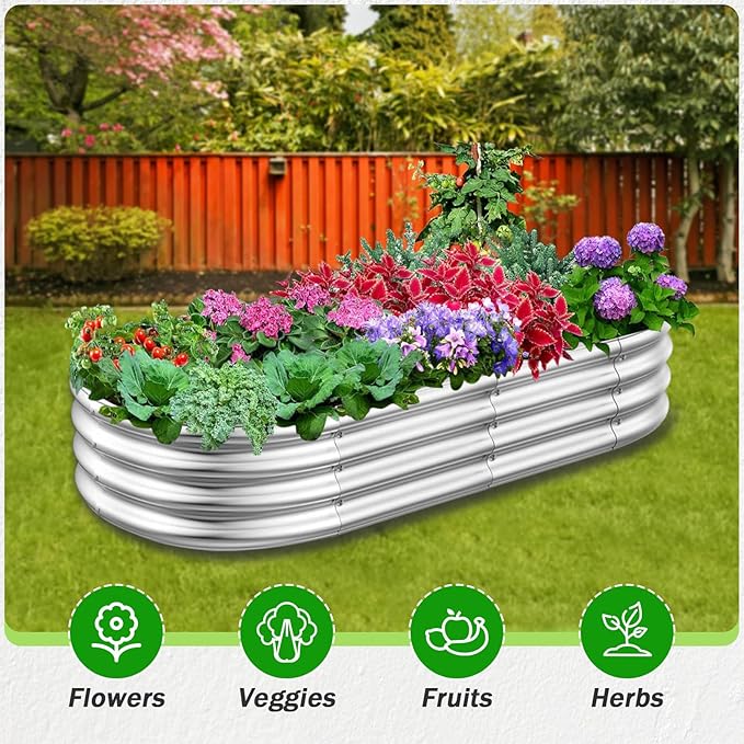 Galvanized Raised Garden Beds, 4x2x1ft Outdoor Raised Garden Boxes, Oval Large Bottomless Metal Elevated Garden Bed Planter Box for Vegetables, Fruits, Flower