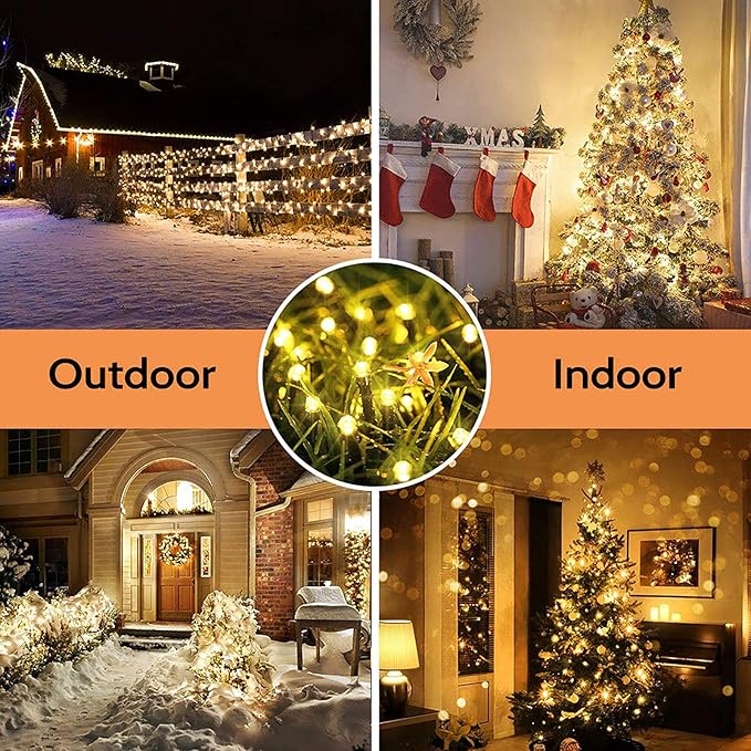 Toodour Solar Christmas Lights, 72ft 200 LED 8 Modes Outdoor Christmas String Lights, Waterproof Solar Fairy Lights for Christmas Tree, Fence, Holiday, Party, Balcony, Christmas Decor - Warm White