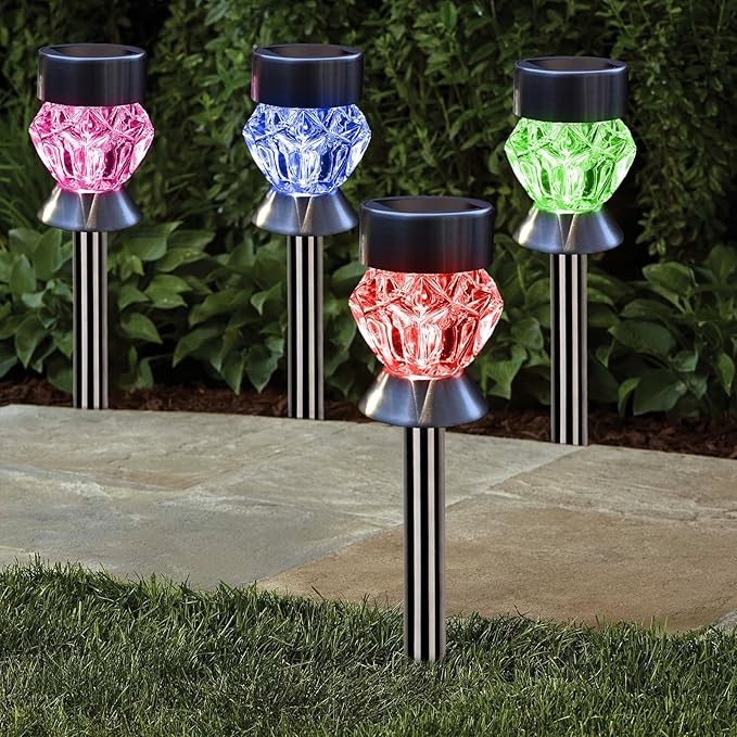 Solar Pathway Lights Outdoor, 8 Pack Solar Garden Lights, Color Changing LED Landscape Stake Outdoor Solar Lights for Walkway, Pathway