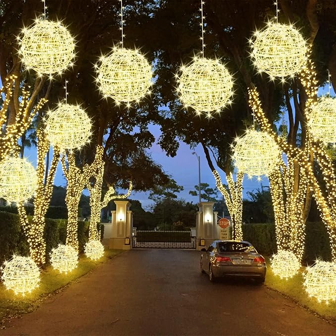 Christmas String Lights Outdoors,4 Pack 11.81" Sphere Lights,Ball Tree Garden Globe Lights for Home, Party, Christmas, Porch Patio,Wedding, Garden,Tree Decoration with Plug