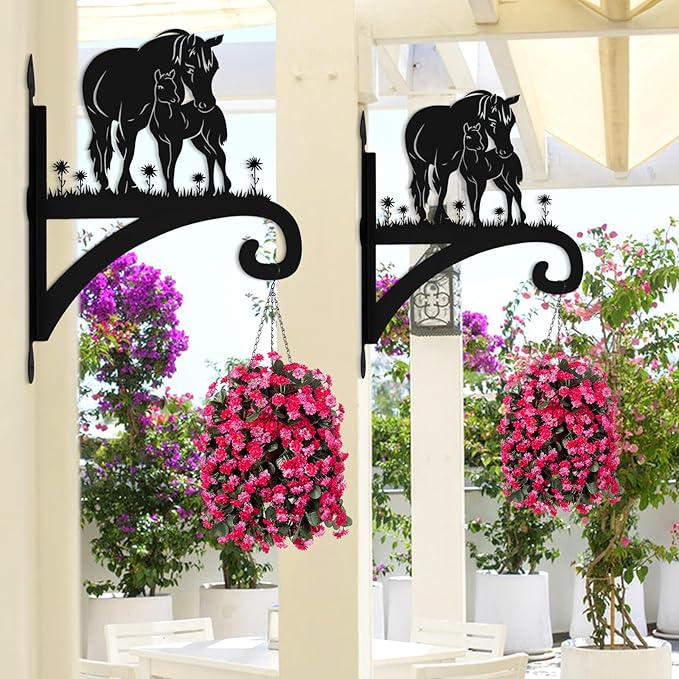 Plant Hangers Outdoor Heavy Duty Iron Decorative Mare & Foal Silhouette Plant Hooks for Hanging Baskets 11 inch Hanging Plant Bracket Wall Hooks for Flower Pot Bird Feeder Wind Chimes