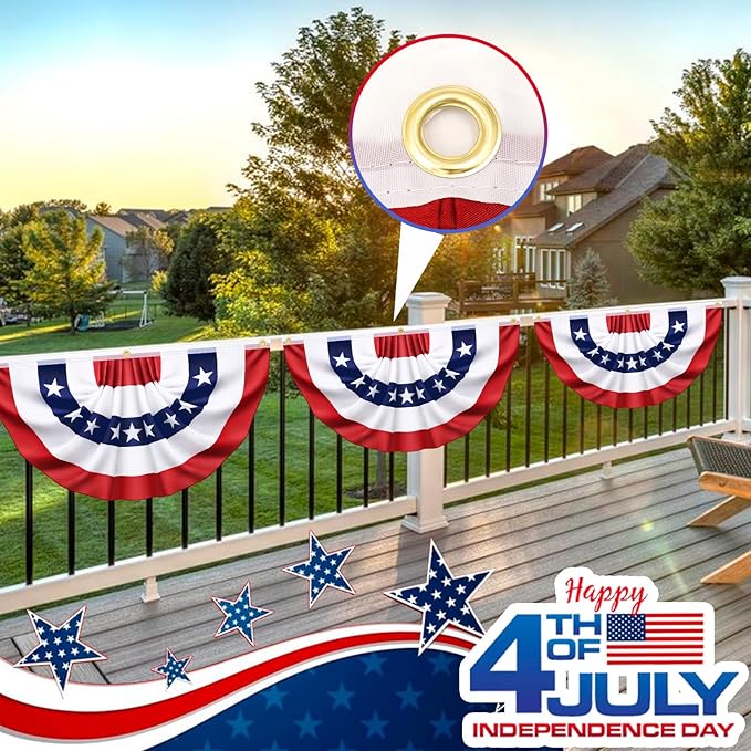 6 Pack USA Pleated Bunting Fan Flags, 1.5 x 3 Ft Patriotic Half Fan Banner American Flag Decoration Bunting for Outside Red White and Blue Decor Independence Day Memorial Day 4th of july Decorations