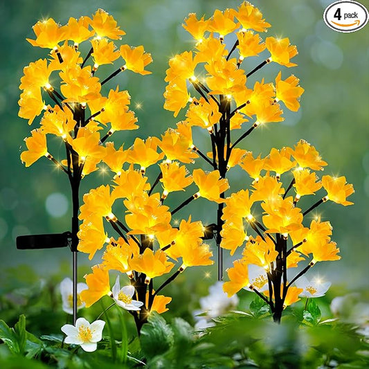 MAGGIFT Solar Lights Outdoor Garden Decorative Flowers, Waterproof Solar Garden Lights with 20 Yellow Lily Flowers,LED Solar Powered Landscape Lights for Yard Garden Patio (Yellow, 4Pack)