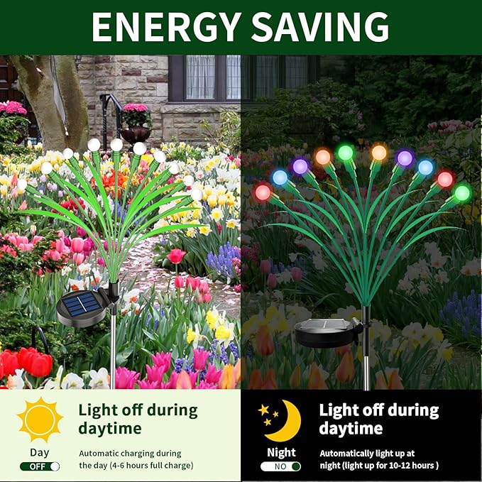 Aogist Solar Garden Lights Outdoor Waterproof,6 Packs 60 LED,Sway by Wind, Yard Patio Pathway Decoration, High Flexibility Iron Wire & Heavy Bulb Base,Multicolor