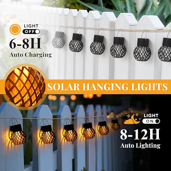 GIGALUMI 24 Pack Solar Lanterns for Outside,Solar Hanging Lights Outdoor Waterproof with Flickering Flame,Solar Powered Outdoor Lights Garden Decor for Yard,Patio,Tree,Camping,Festival Decoration
